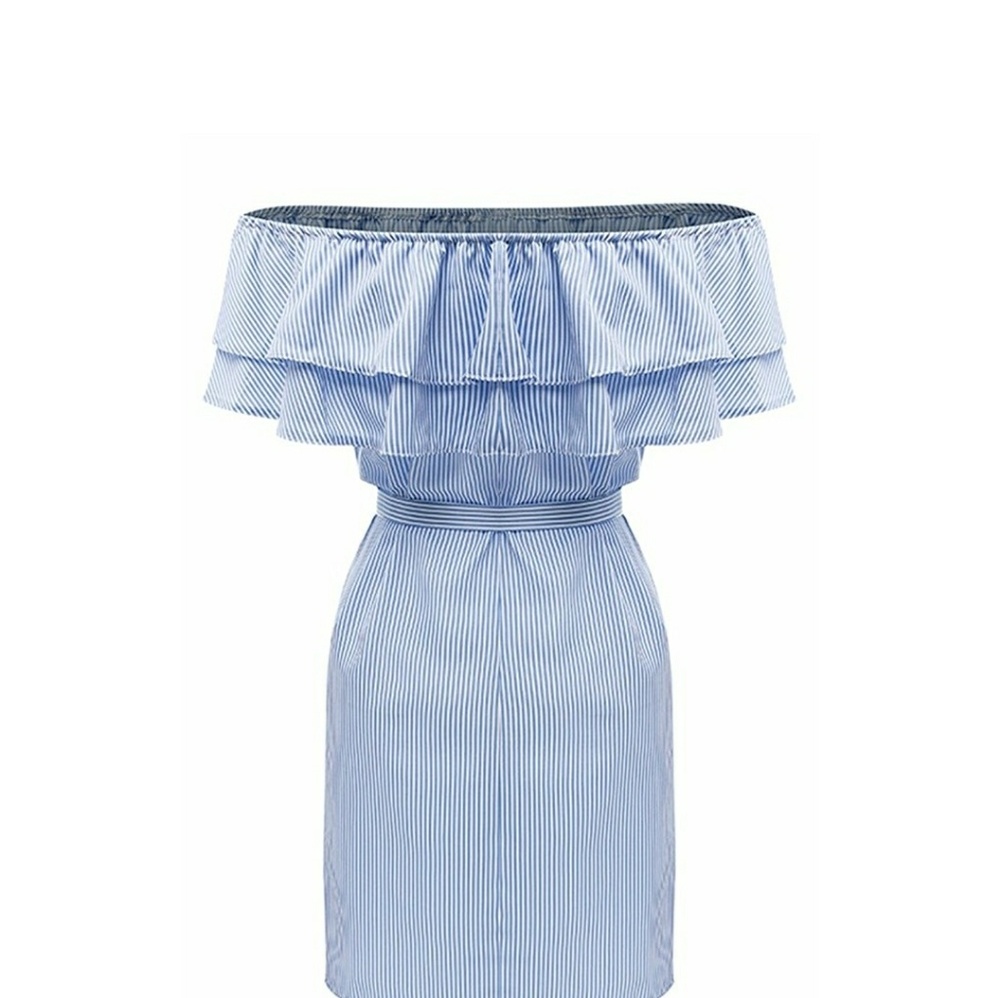LITZY Off Shoulder Ruffle Top Chambray Dress - Picture 2 of 5